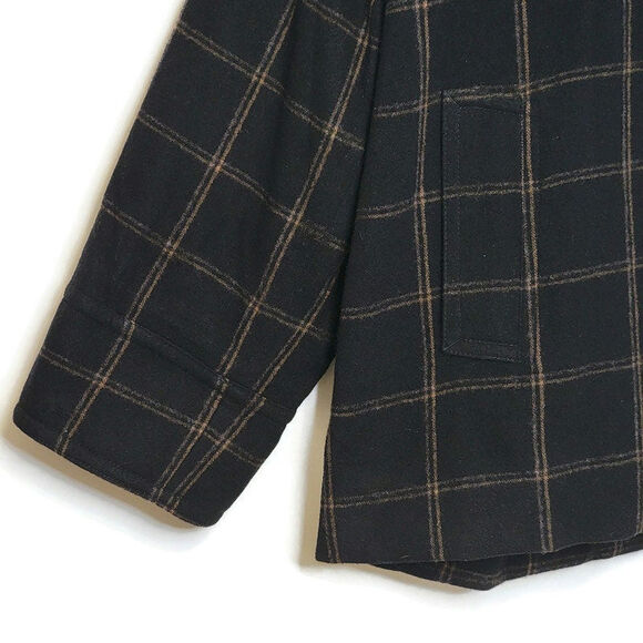 Vince Wool Cashmere Plaid Padded Shirt Jacket Shacket Black Tan Button Down XL - Picture 4 of 16